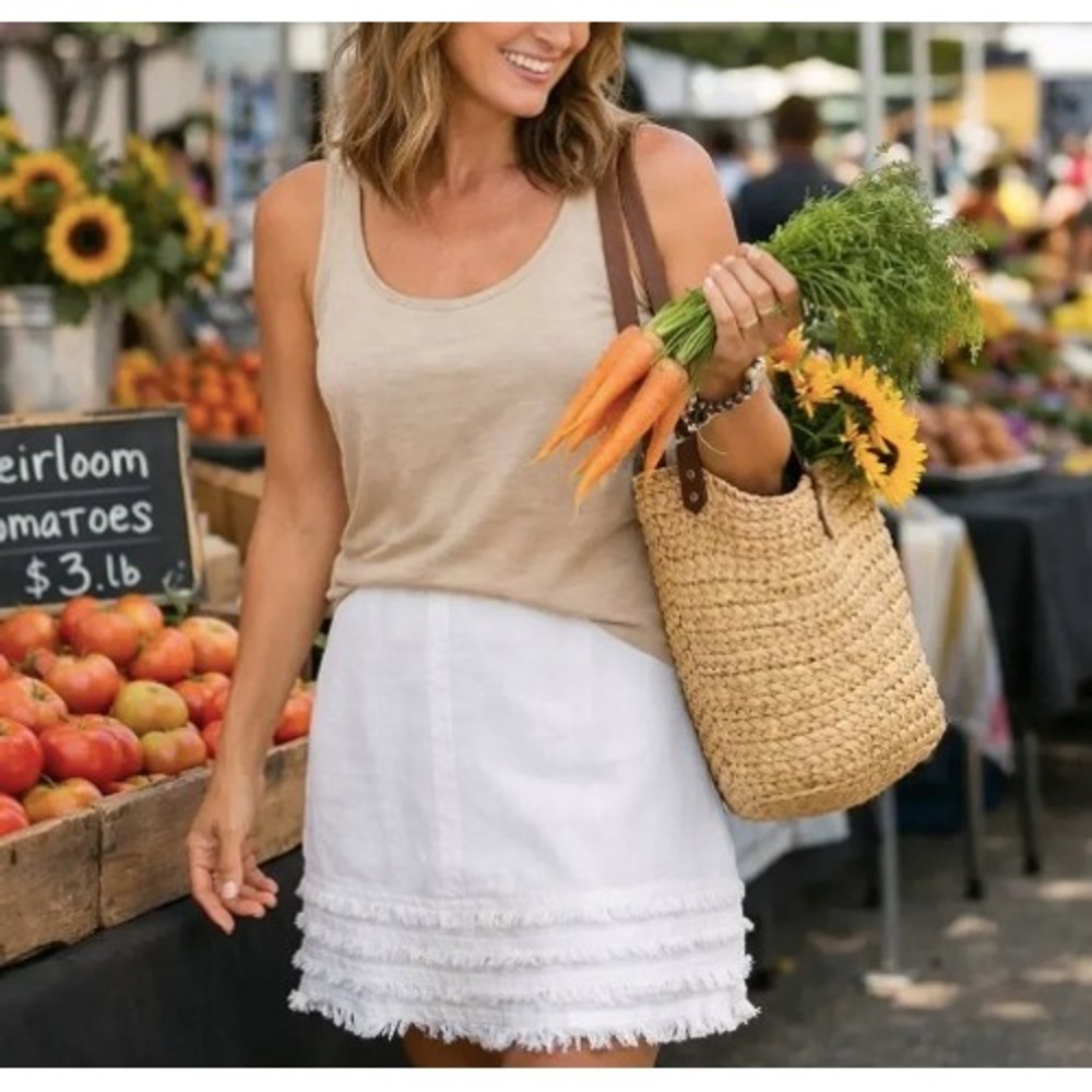 Tommy Bahama Relax White Linen Ruffle Hem Mini Skirt Size 12 Coastal Boho